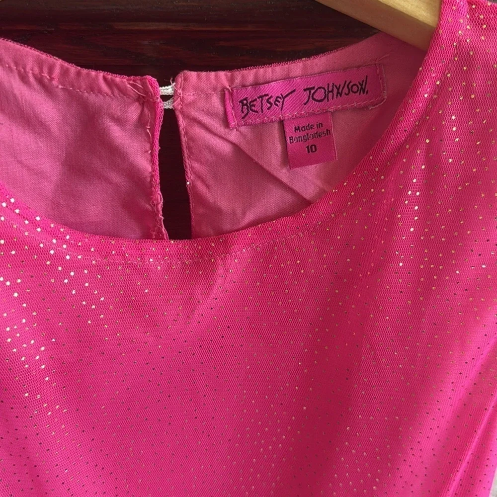 Betsey Johnson Girls Size 10 Hot Pink Sleeveless MIDI Party Girl Ruffled Dress